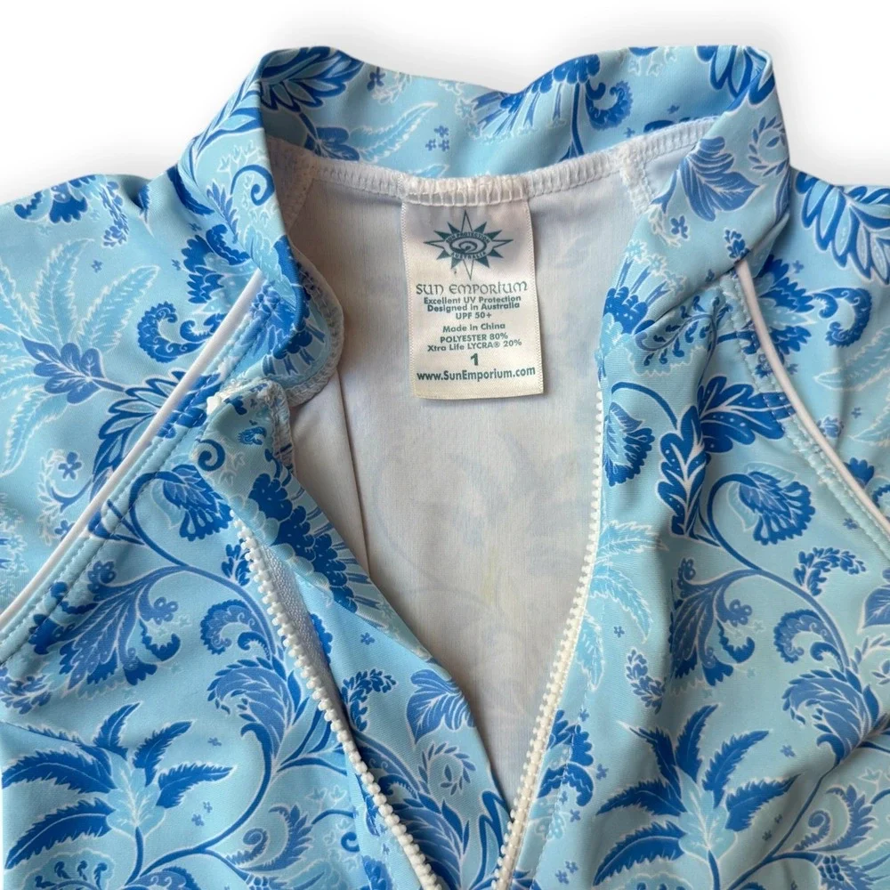 Sun Emporium Toddler Girls Swimsuit Blue Floral Ruffle Size 1 (12 months)